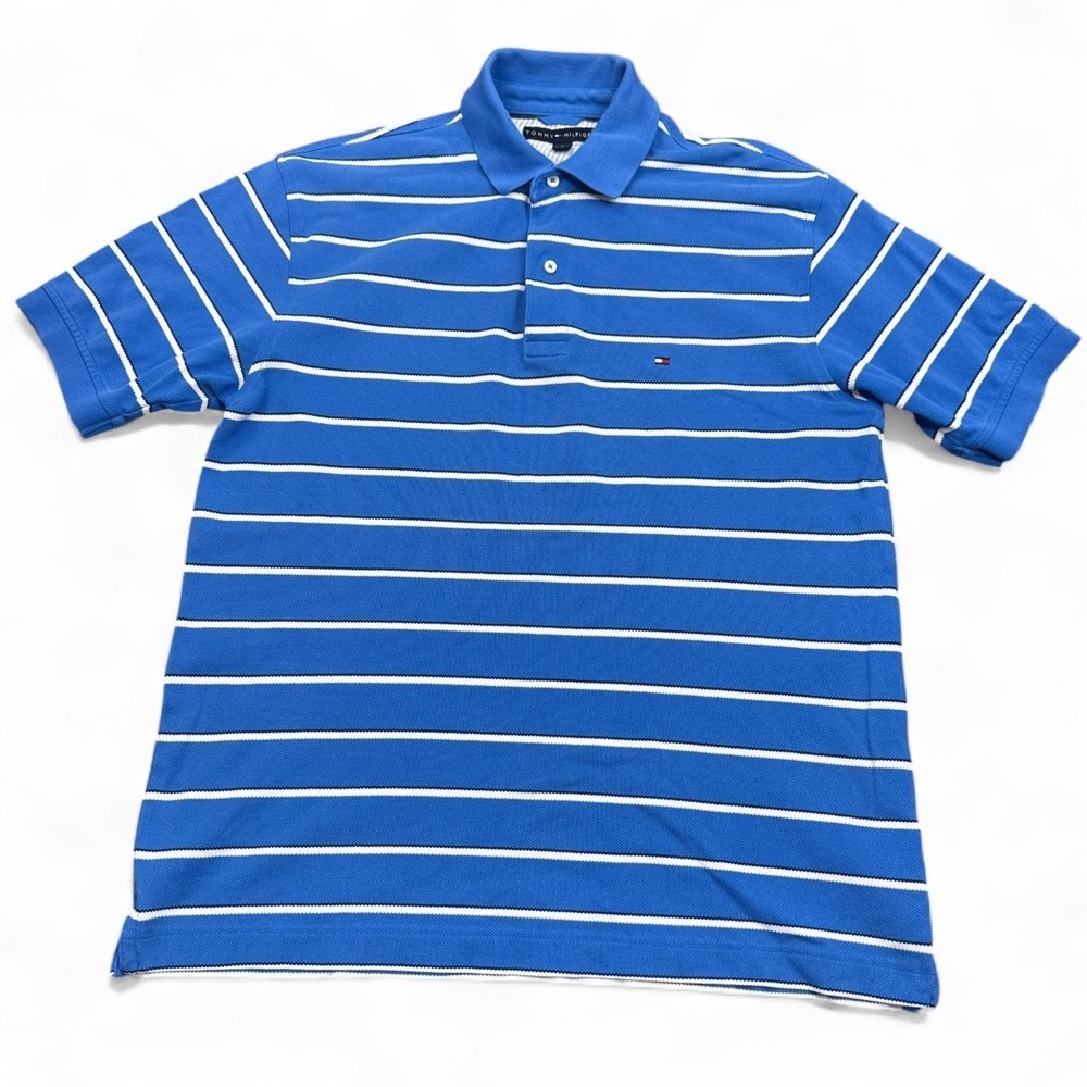 Tommy Hilfiger Essential Polo Shirt Mens Size‎ Medium Blue Striped Casual